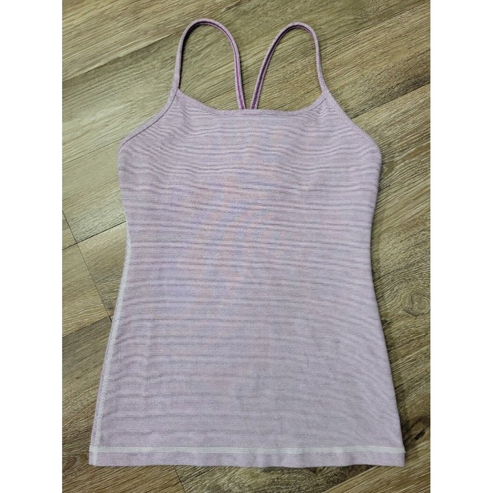 Lululemon Power Y Women 4 Purple Stripe Athletic Tank Built In Bra Yoga No Pads
